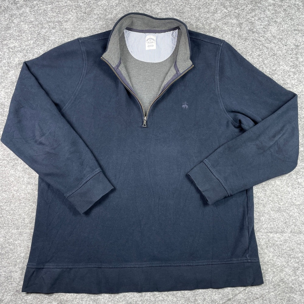 Brooks Brothers Pullover Sweatshirt Mens XXL Navy Blue 1/4 Zip Pique Fleece 1818
